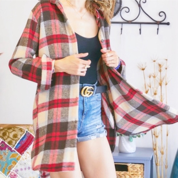 Flannel Plaid Shirt Long Shacket Multi Sizes NWT - Picture 5 of 7